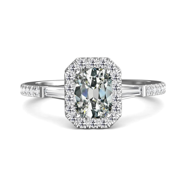 Bague Halo Baguette Conique & Réel Diamant Ovale Taille Vieille Mine 5 Carats