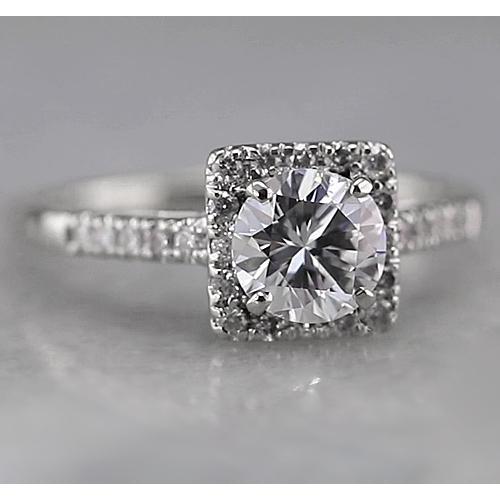 Bague Halo Carrée Accentuée De Réel Diamants 1.50 Carats Or Blanc