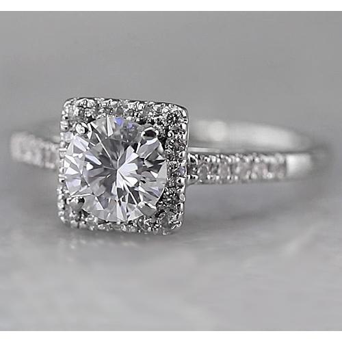 Bague Halo Carrée Accentuée De Réel Diamants 1.50 Carats Or Blanc
