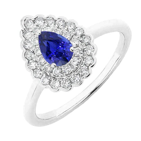 Bague Halo Cluster Poire Saphir