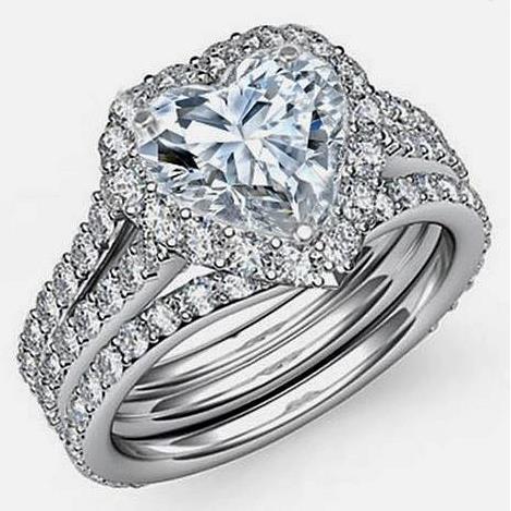 Bague Halo Coeur Et Véritable Diamant Rond Fiançailles 7.75 Carats Or Blanc