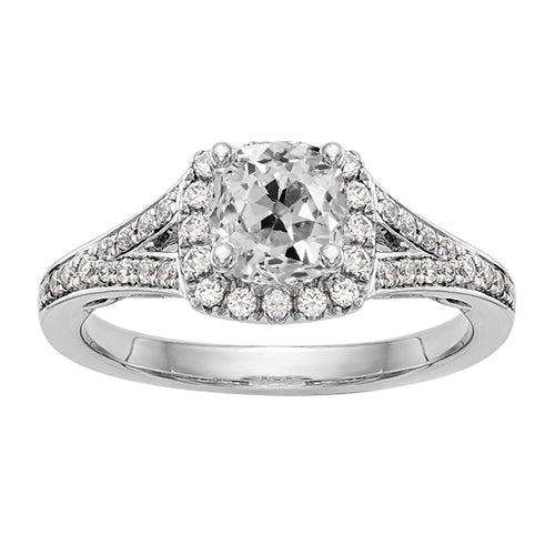 Bague Halo Coussin Ancienne Mine Cut Réel Diamond Prong Split Tige 4.50 Carats