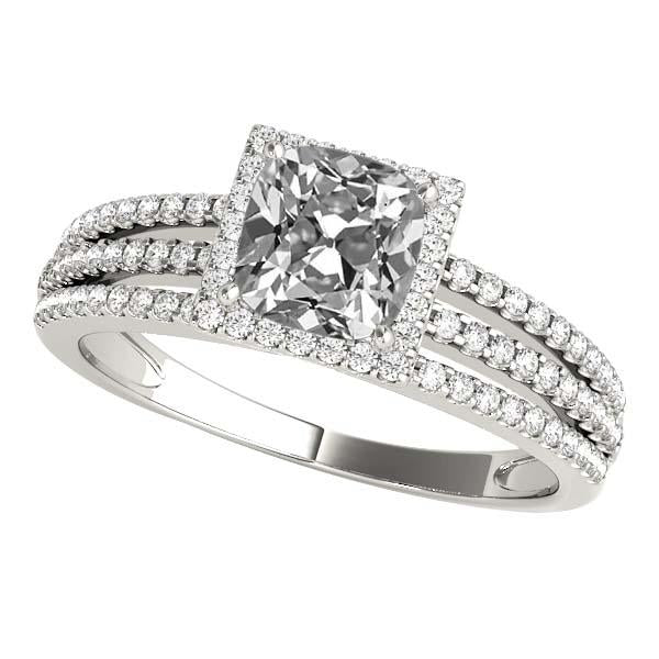 Bague Halo Coussin Vieux mineur Réel Diamant Triple Split Shank 7.50 Carats