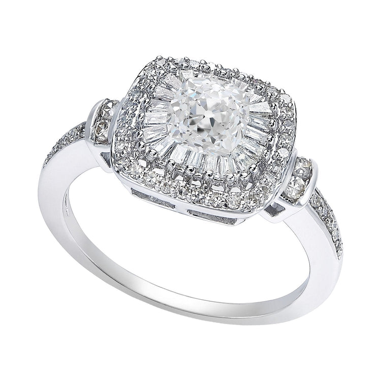 Bague Halo Cushion Old Cut Baguette & Réel Diamant Rond 4.75 Carats