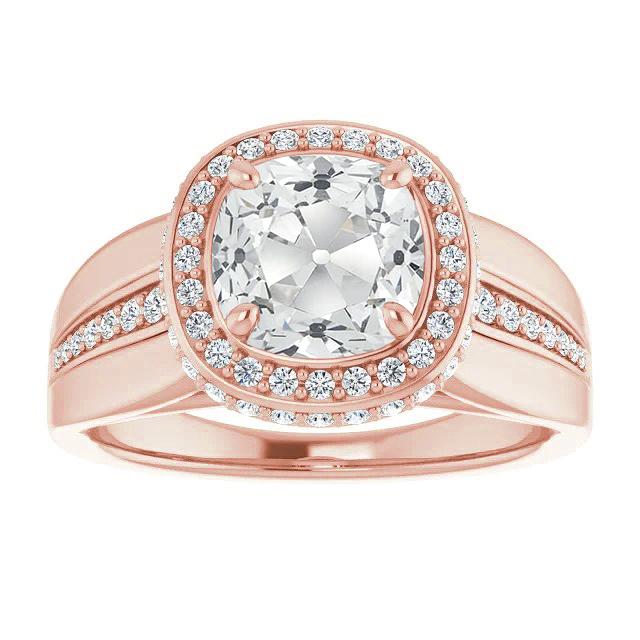 Bague Halo Cushion Vieux Mineur Véritable Diamant Avec Accents Or Rose 8.25 Carats