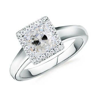 Bague Halo Cushion Vieux mineur Réel Diamant 2 Carats Or Blanc Tige Épaisse