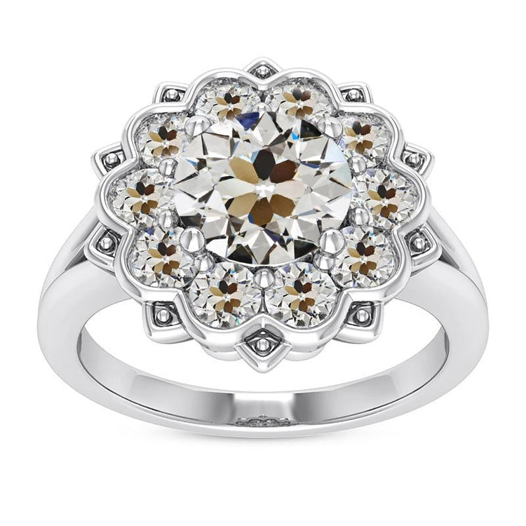 Bague Halo Dames Ronde Vieux mineur Véritable Diamant Style Étoile Or 9 Carats