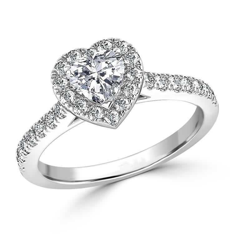 Bague Halo De Diamants En Forme De Cœur Naturel