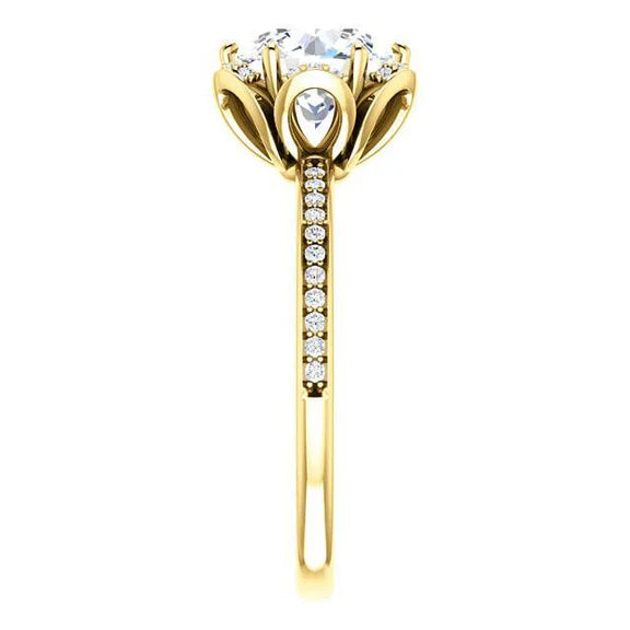 Bague Halo De Fiançailles Avec Réel Diamant Rond De 1.71 Carat De Style Fleur YG 14K