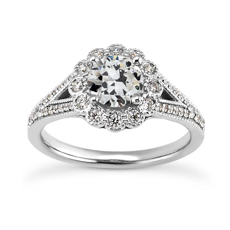 Bague Halo De Naturel Diamants Taille Ancienne Mine Style Fleur à Tige Fendue 4.75 Carats