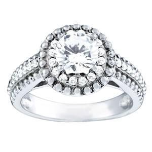 Bague Halo De Réel Diamants De Style Vintage Avec Accents 1.19 Ct. Or Blanc 14K