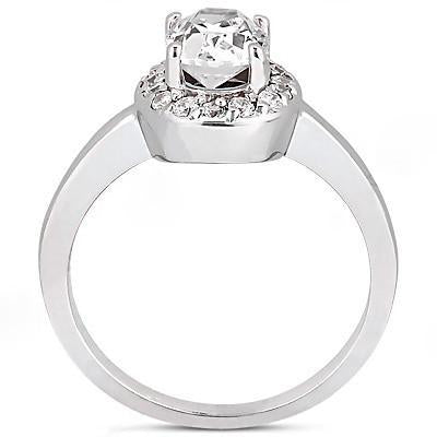 Bague Halo De Réel Diamants Ovale 1.25 Ct Or Blanc 14K