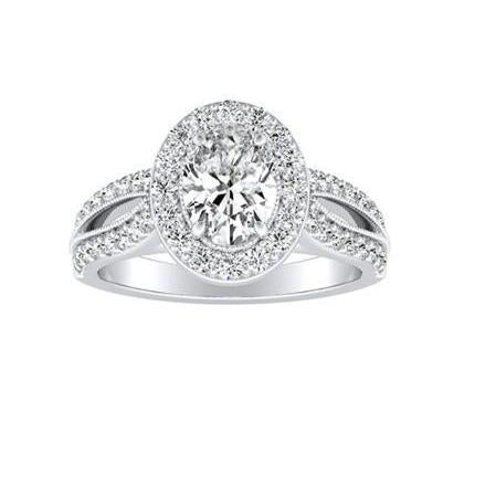 Bague Halo De Réel Diamants Ovale Et Ronde 3.50 Carats