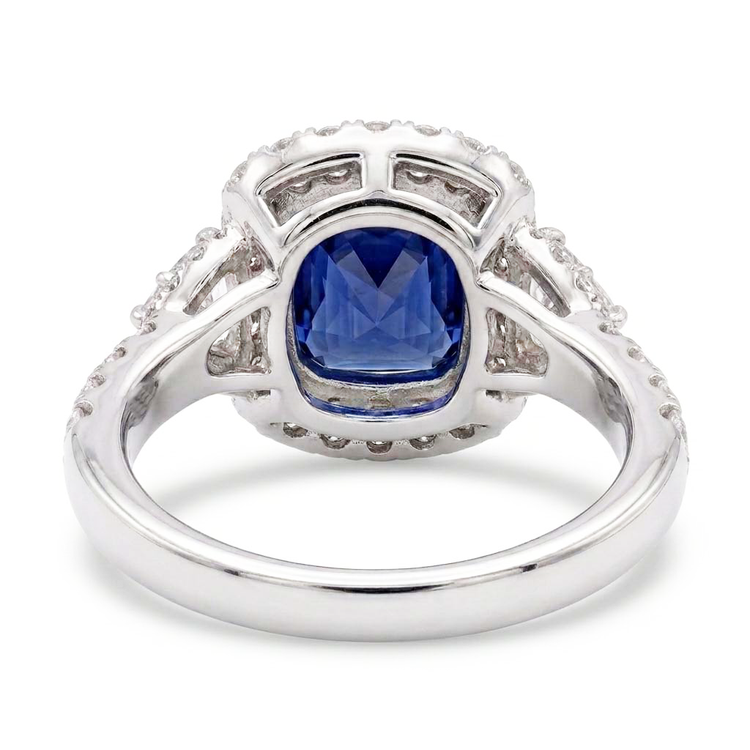 Bague Halo Demi Lune & Diamant Rond Saphir Pierre Gemme Bijoux 4 Carats