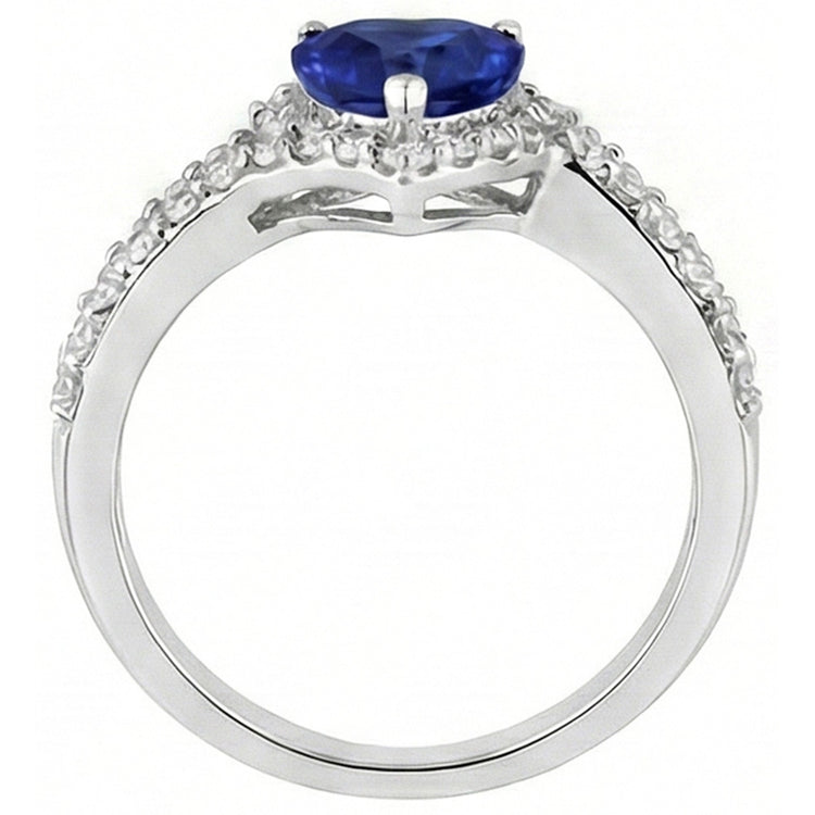 Bague Halo Diamant 4.50 Carats Coeur Saphir Bleu Double Tige