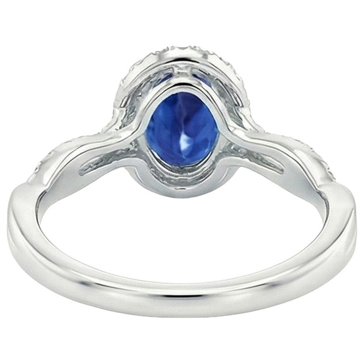 Bague Halo Diamant Naturels Extraits des Mines ( et non cultivés en laboratoire ) Blanc Saphir Bleu Naturel Tige Torsadée 5 Carats