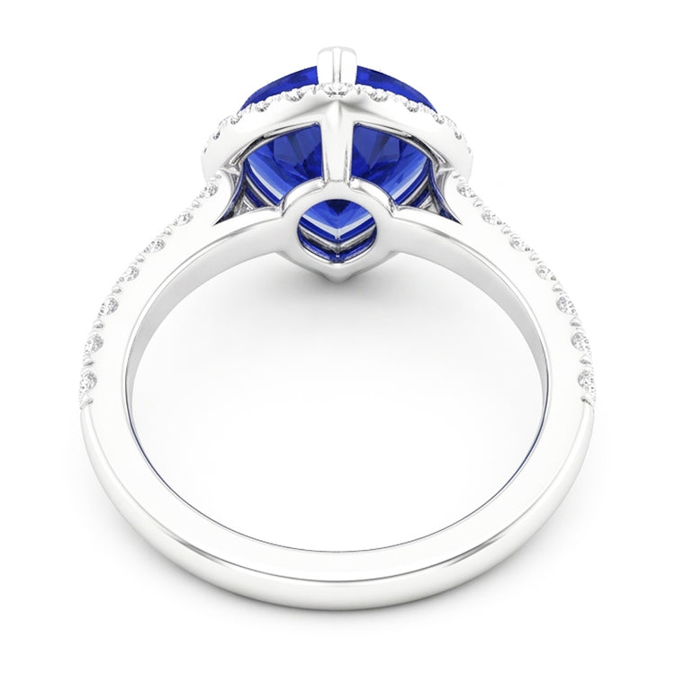 Bague Halo Diamant Coeur Saphir Bleu 3.50 Carats Bijoux Or Blanc