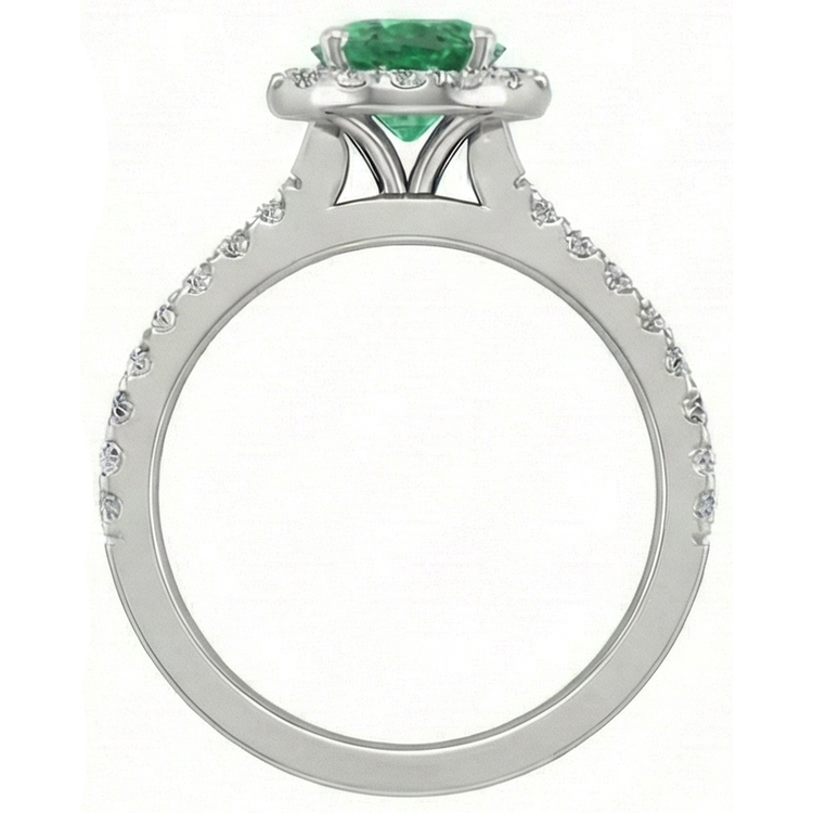 Bague Halo Emeraude En Or Blanc 14K 6.60 Carats Avec Petits Diamants