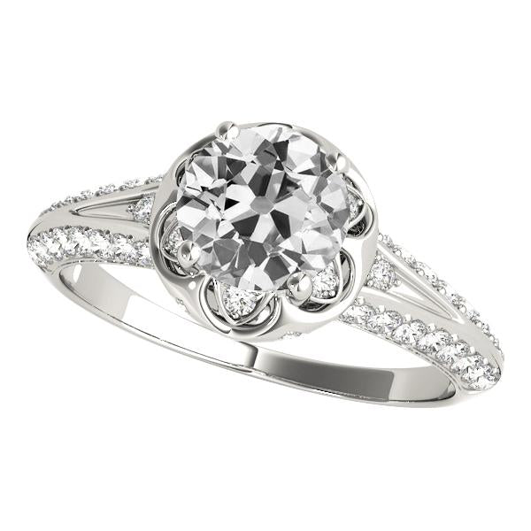 Bague Halo En Or 14K Ronde Vieux Mineur Pavé De Véritable Diamants 6 Carats