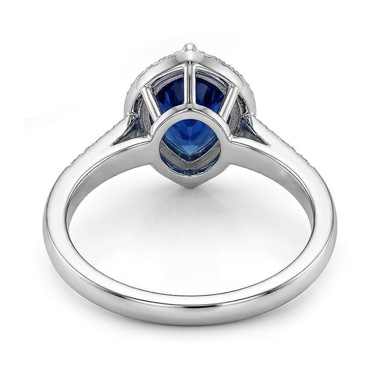 Bague Halo Femme Saphir Bleu Foncé & Accents de Diamants Ronds 3 Carats