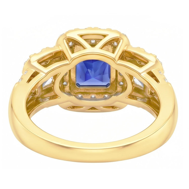 Bague Halo Gemstone Radiant Sapphire 5 Carats Or 14K Diamants