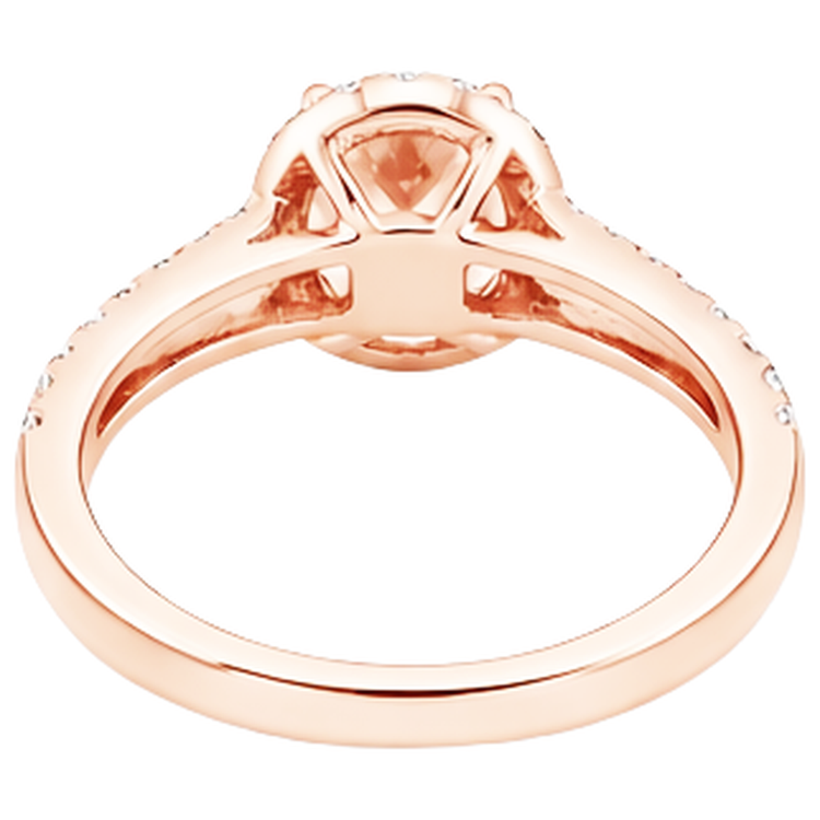 Bague Halo Morganite Et Diamants Naturels Extraits des Mines ( et non cultivés en laboratoire ) 21 Ct Or Rose 14K