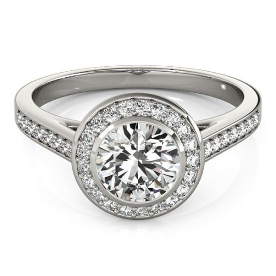 Bague Halo Naturel Diamant Rond 1.50 Carat Or Blanc 14K