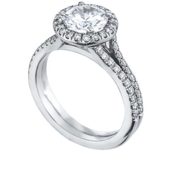Bague Halo Naturel Diamant Rond 1.56 Carats Or Blanc 14K