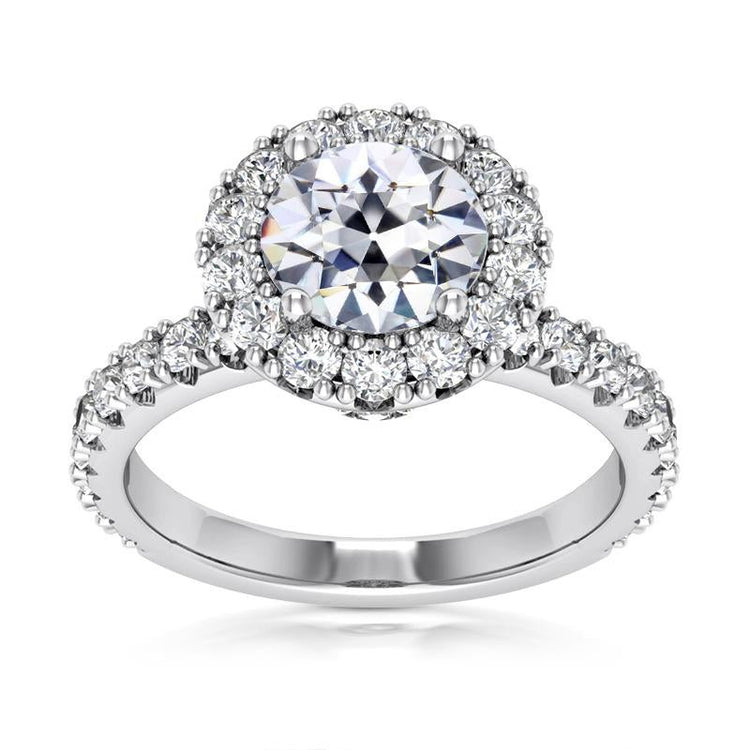 Bague Halo Naturel Diamant Rond Taille Ancienne Or Queue de Poisson Serti 6.50 Carats