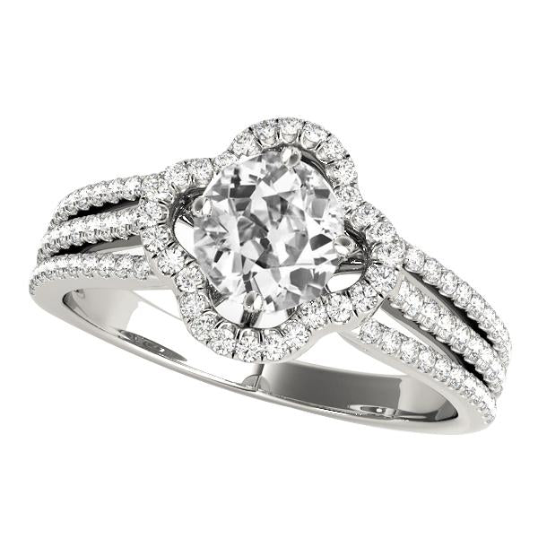 Bague Halo Naturel Diamant Taille Ancienne Triple Tige Fendue Style Étoile 7 Carats