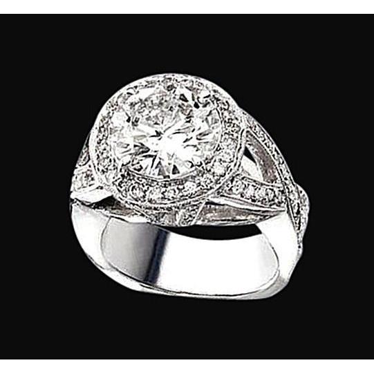 Bague Halo Naturel Diamant Tige Split 2.06 Carats Or Blanc 14K