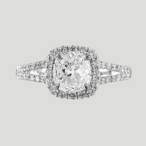 Bague Halo Or 14K Coussin Vieux Mineur Réel Diamant Tige Fendue 5.50 Carats