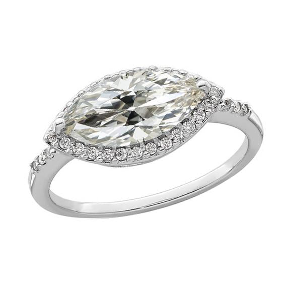 Bague Halo Or Blanc Marquise Réel Diamant Taille Vieille Mine 6 Carats Bijoux