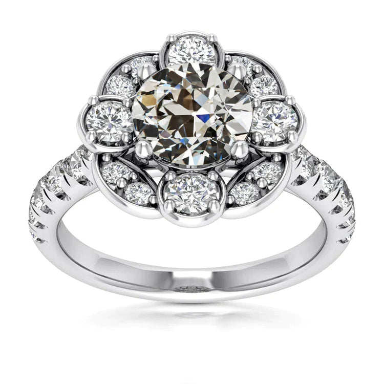 Bague Halo Or Blanc Naturel Diamant Rond Taille Ancienne Mine Bijou 5 Carats
