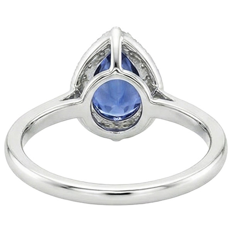 Bague Halo Or Blanc Poire Saphir Bleu & Diamants Naturels Extraits des Mines ( et non cultivés en laboratoire ) 4 Carats