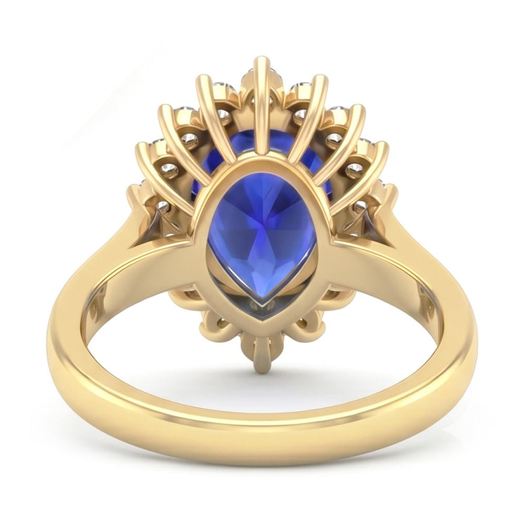 Bague Halo Or Jaune Style Fleur Saphir Ceylan & Diamants 4 Carats