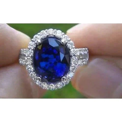 Bague Halo Ovale Cabochon Saphir Pour Femme