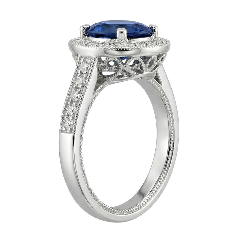 Bague Halo Ovale En Pierre De Saphir