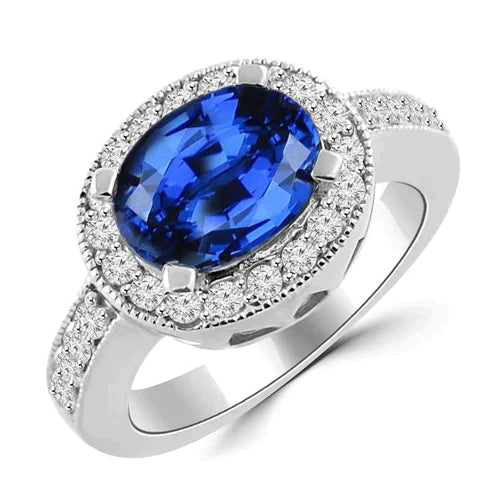 Bague Halo Ovale En Pierre De Saphir
