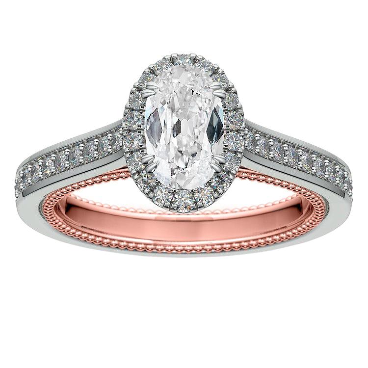 Bague Halo Ovale Vieux Mineur Naturel Diamants Accentué Bijoux 6 Carats Deux Tons