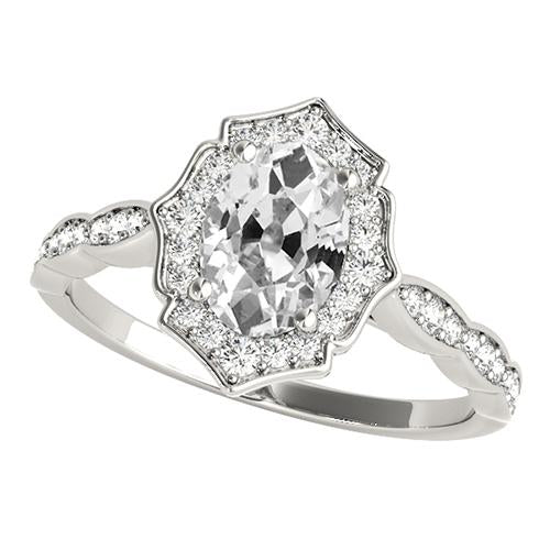 Bague Halo Ovale Vieux Mineur Réel Diamant Style Étoile Bijoux 5 Carats