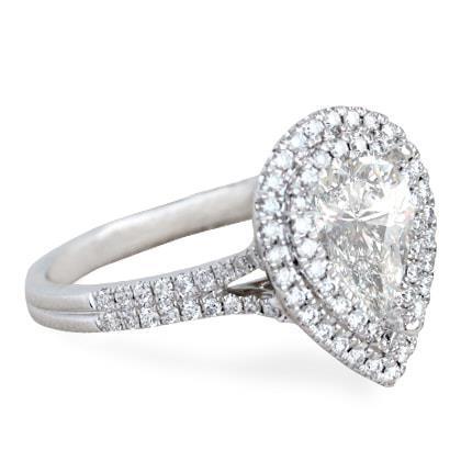Bague Halo Poire 2.85 Carats Et Réel Diamant Rond