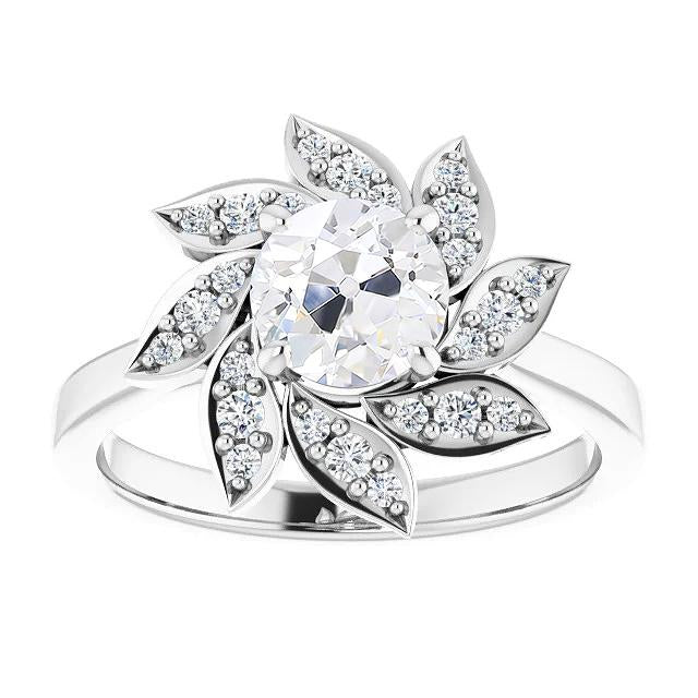 Bague Halo Pour Dames Vieux Mineur Véritable Diamond Prong Set Flower Style 4.50 Carats
