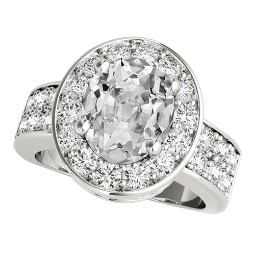 Bague Halo Pour Femme Avec Accents Naturel Diamant Taille Ancienne Ovale En Or 7.50 Carats
