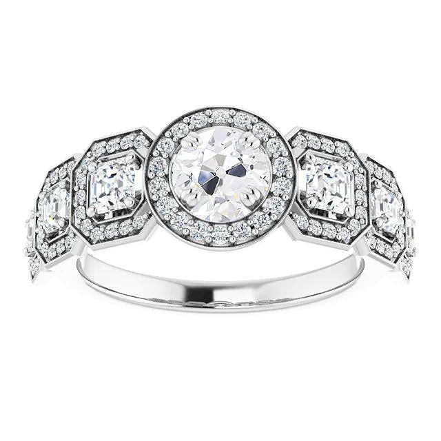 Bague Halo Radiant & Round Vieux Mineur Réel Diamond Avec Accents 8 Carats