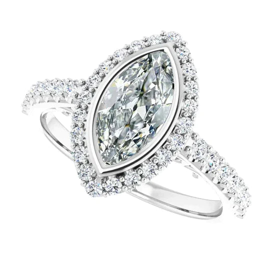 Bague Halo Réel Diamant Marquise 7 Carats