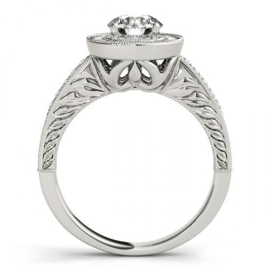 Bague Halo Réel Diamant Rond Style Vintage 1.25 Carat Gravé WG 14K