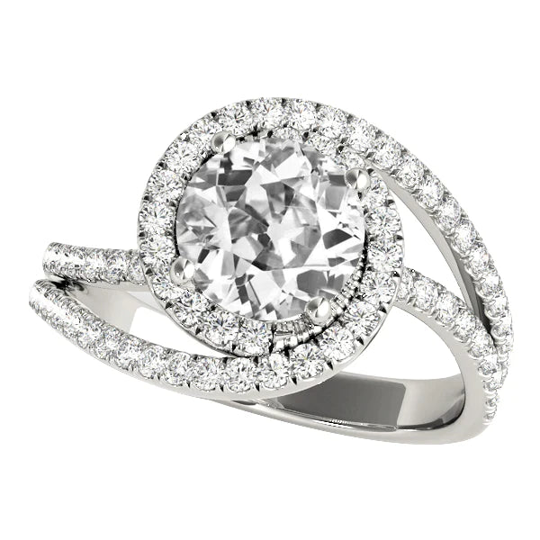 Bague Halo Réel Diamant Rond Taille Ancienne Jonc Fendu Torsadé Or 5 Carats