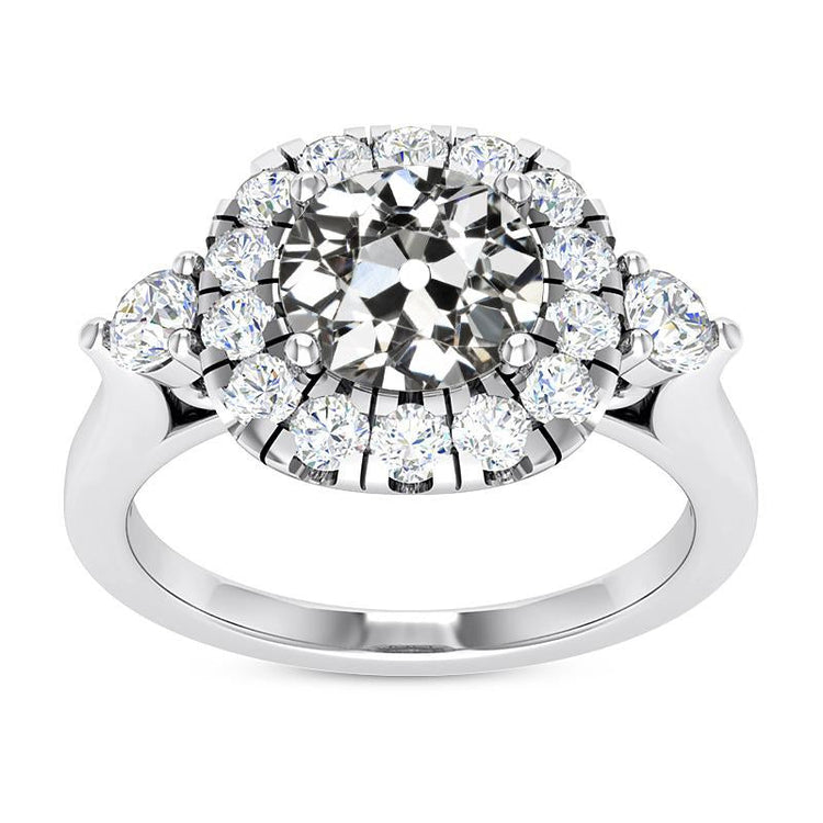 Bague Halo Réel Diamant Rond Taille Ancienne Mine Or Blanc 14K 6.50 Carats