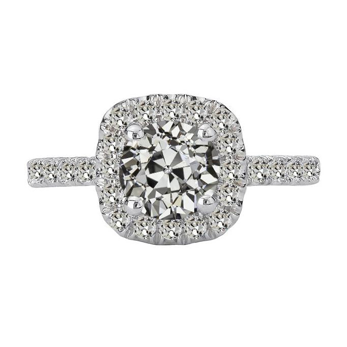 Bague Halo Réel Diamant Rond Taille Ancienne Or Blanc 6 Carats Bijoux